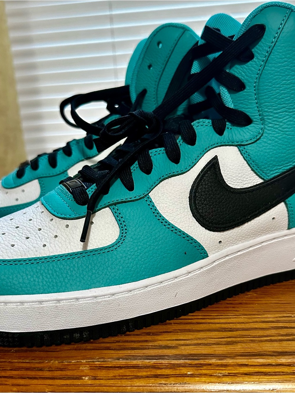 Custom made Nike Men's Teal, White and Black High-Top Sneakers